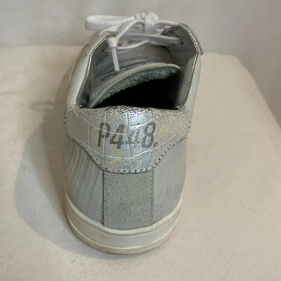 P448 John Round Toe Sneaker Iridescent White Silver Size 37 - Picture 13 of 16